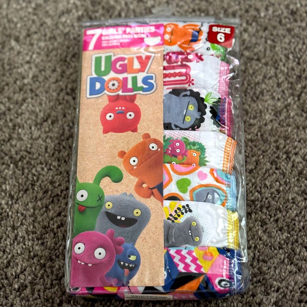 Ugly Dolls Girls Panties 7 Pack 100% Cotton Size 6 Underwear Briefs NIP Colorful
